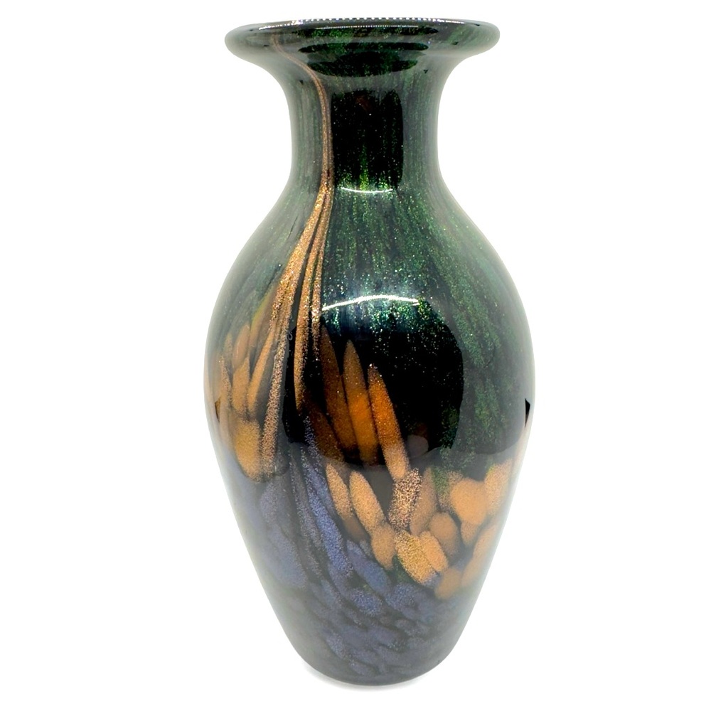 Vintage Dale Tiffany Mardi Gras Favrile Aventurine Flecked Art Glass Vase
